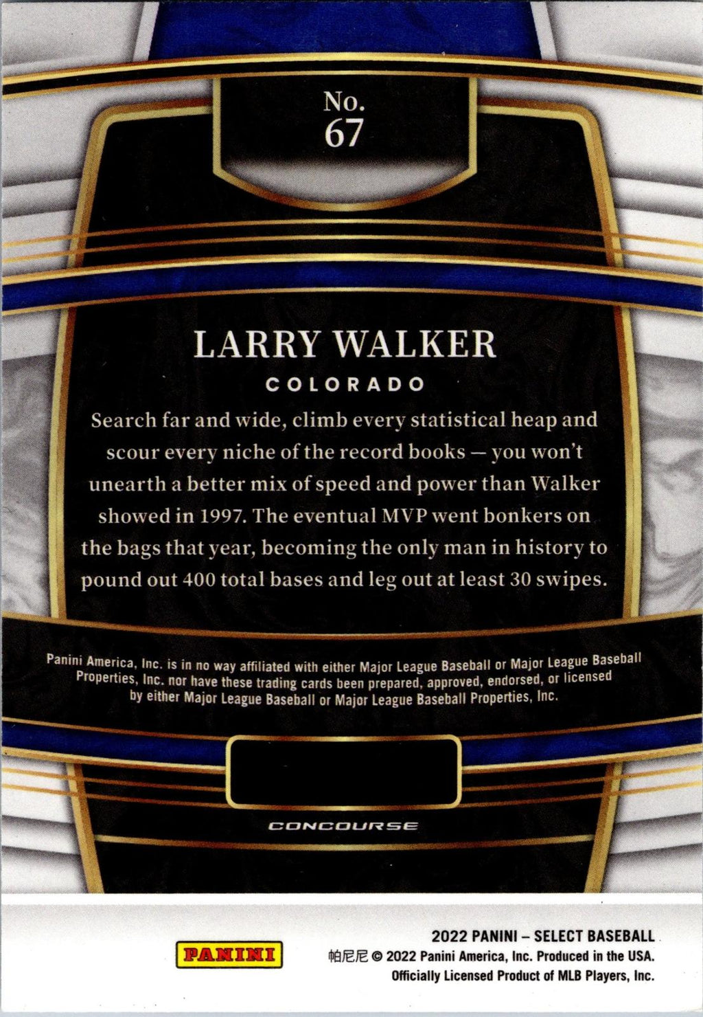2022 Panini Select #67 Larry Walker Blue Retail Base