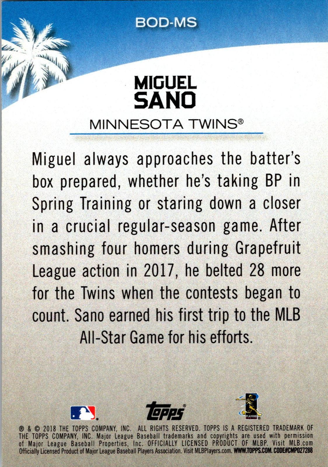 2018 Topps Opening Day #BOD-MS Miguel Sano Before Opening Day