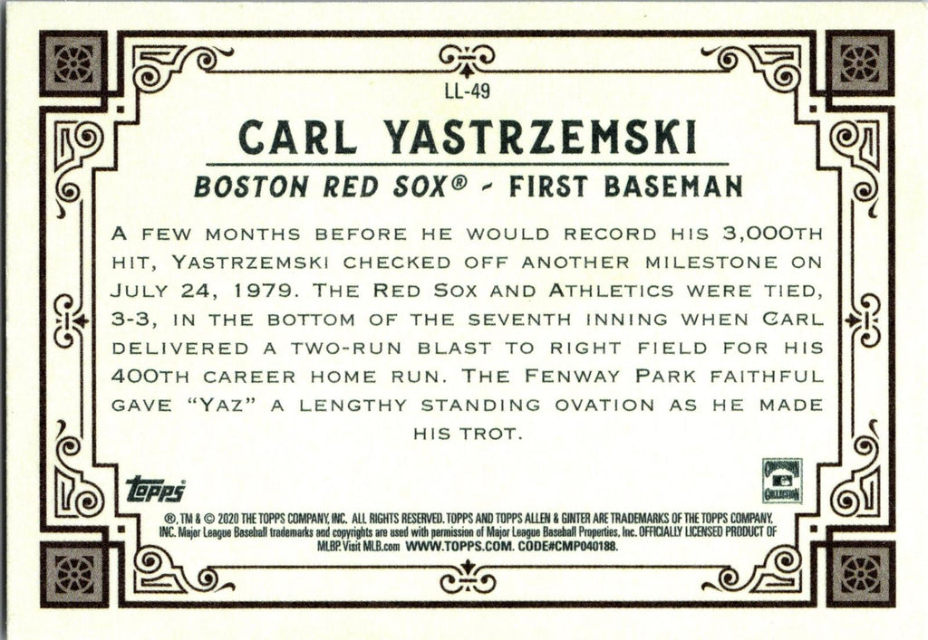 2020 Topps Allen & Ginter #LL-49 Carl Yastrzemski Longball Lore