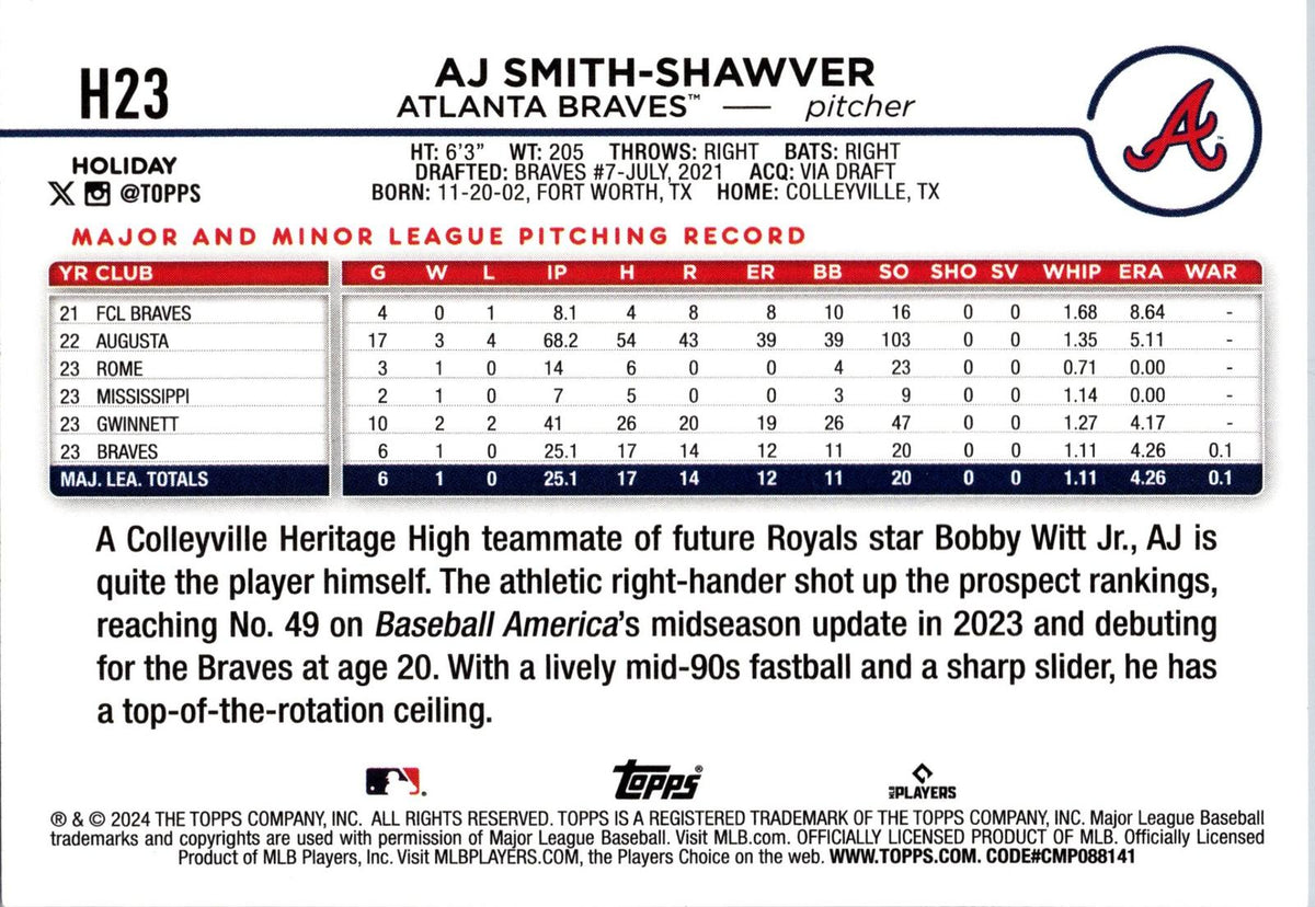 2024 Topps Holiday #H23 AJ Smith-Shawver