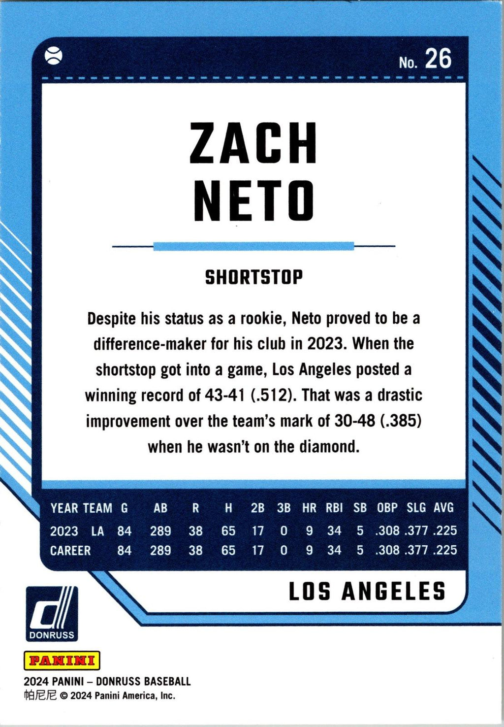 2024 Donruss #26 Zach Neto Yellow Flood