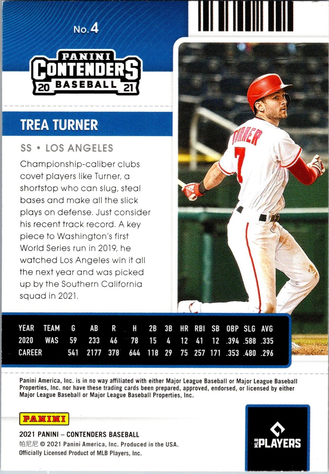 2021 Panini Contenders #4 Trea Turner