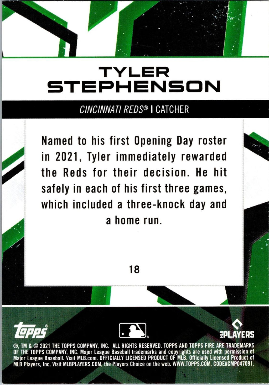 2021 Topps Fire #18 Tyler Stephenson