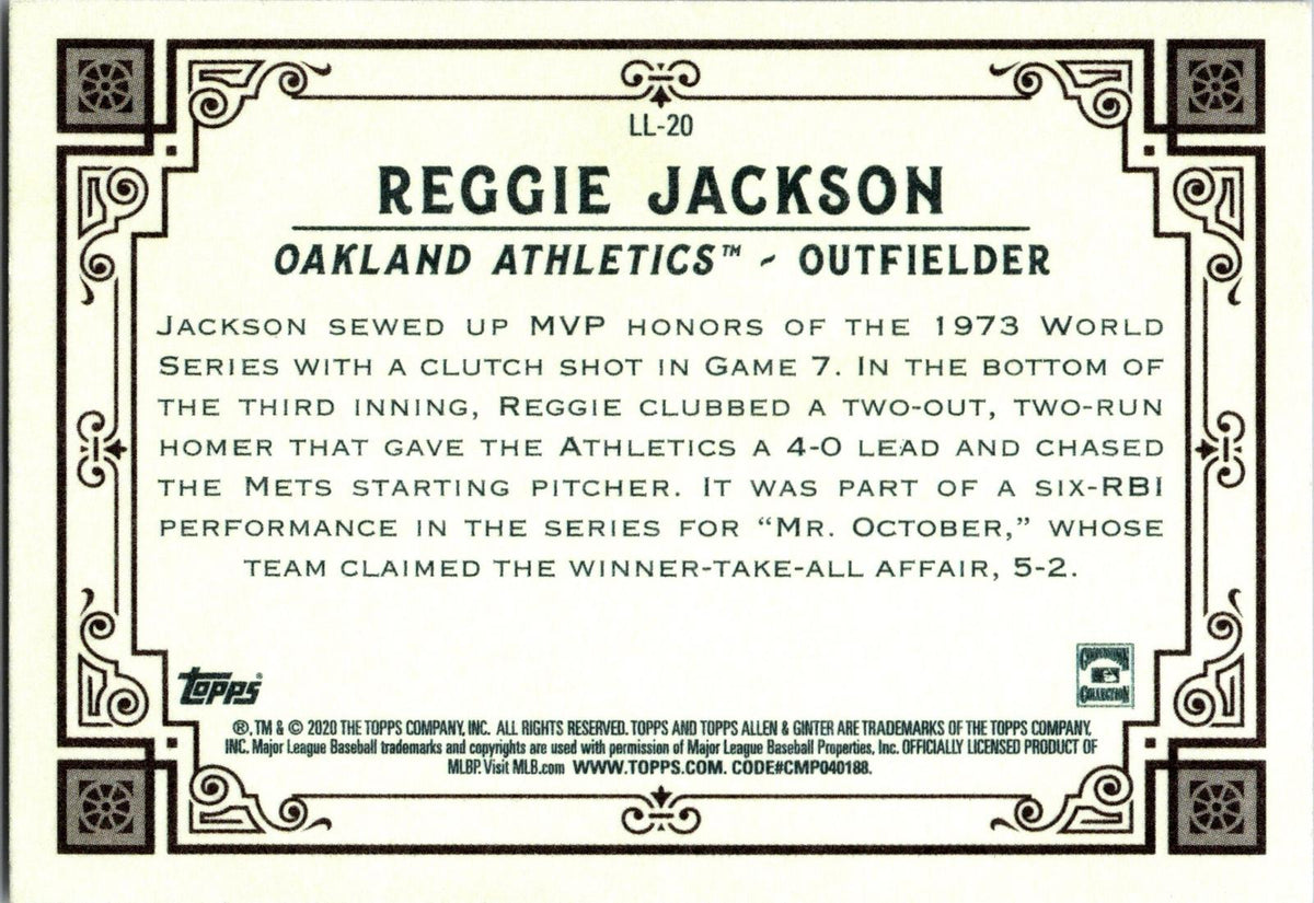 2020 Topps Allen & Ginter #LL-20 Reggie Jackson Longball Lore