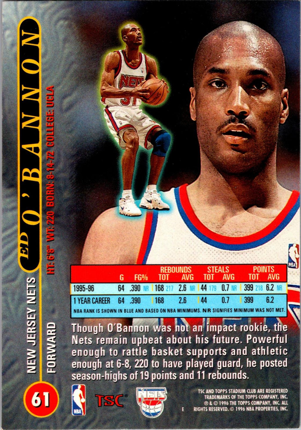 1996-97 Stadium Club #61 Ed O'Bannon