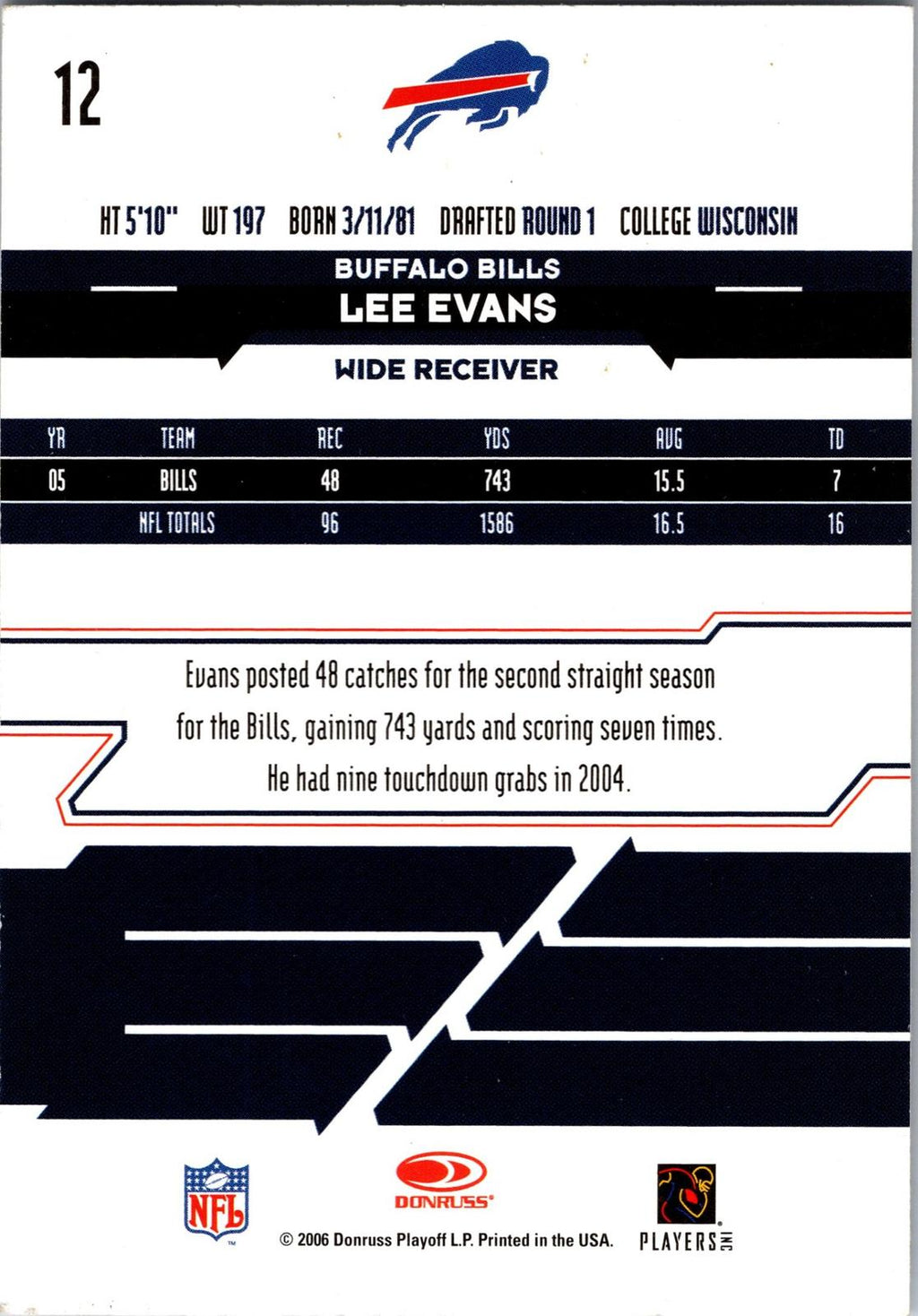 2006 Leaf Rookies & Stars #12 Lee Evans