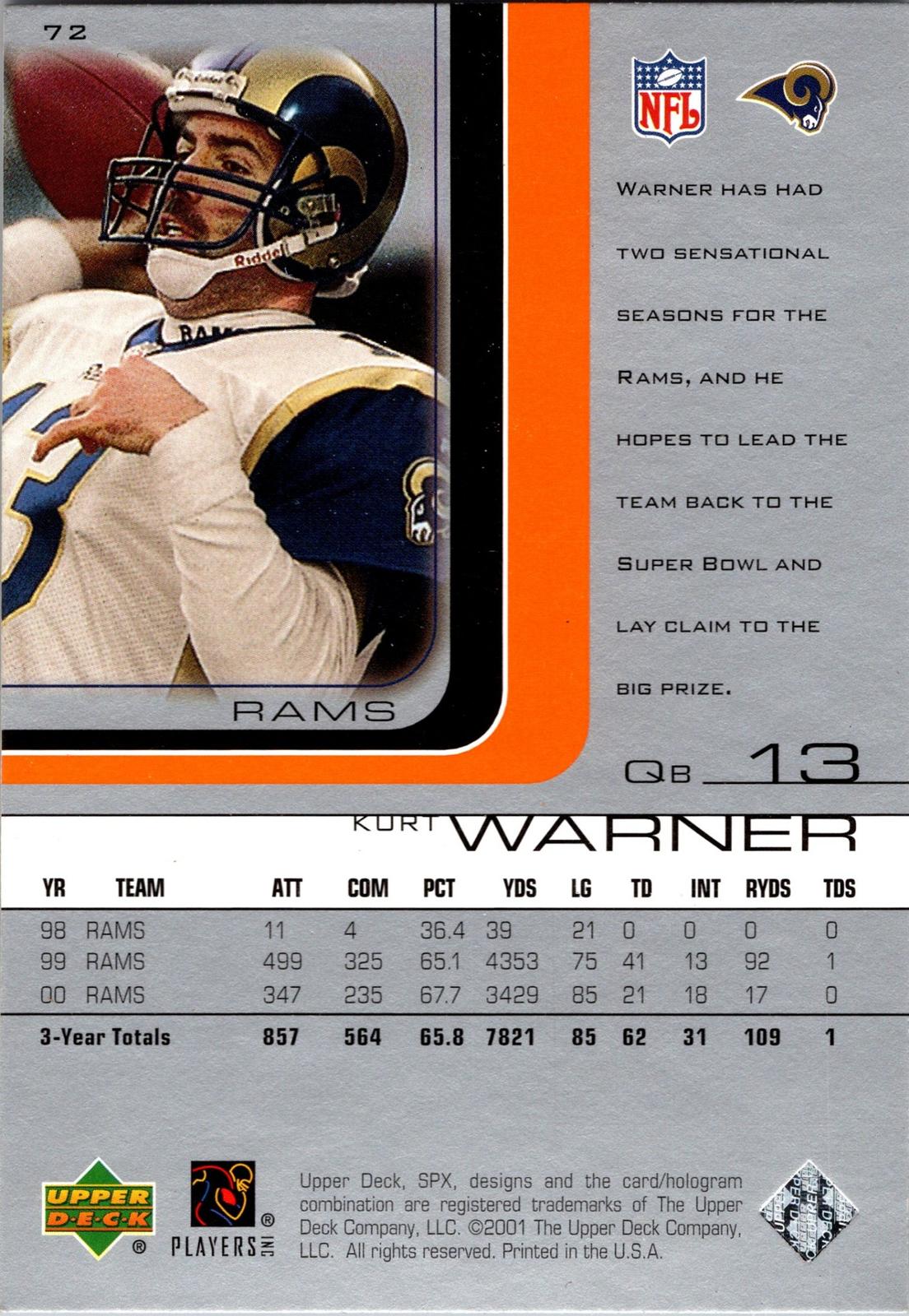 2001 SPx #72 Kurt Warner
