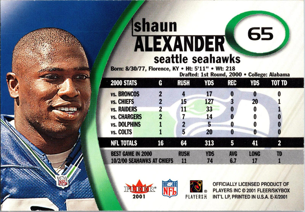 2001 Fleer E-X #65 Shaun Alexander