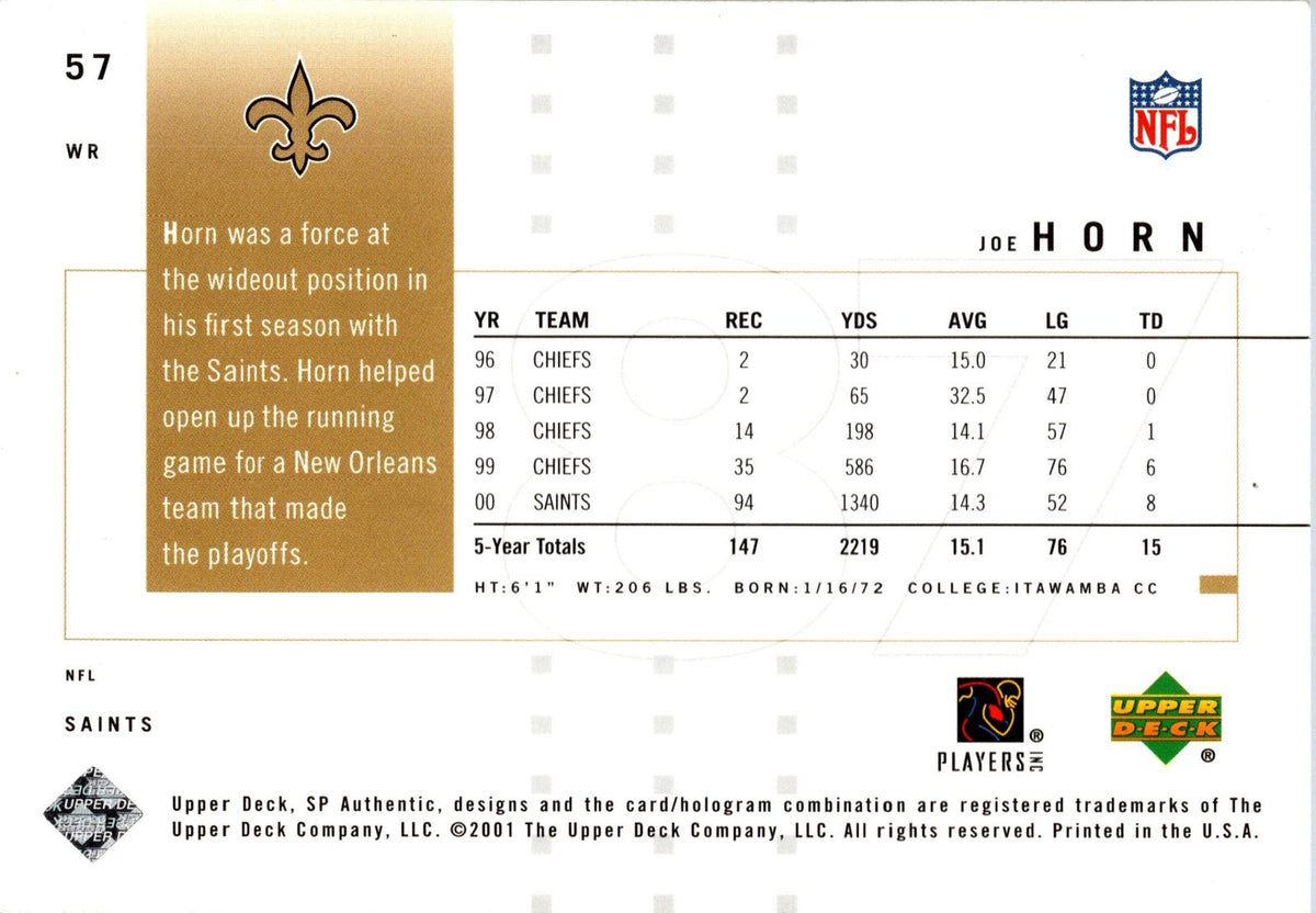 2001 SP Authentic #57 Joe Horn