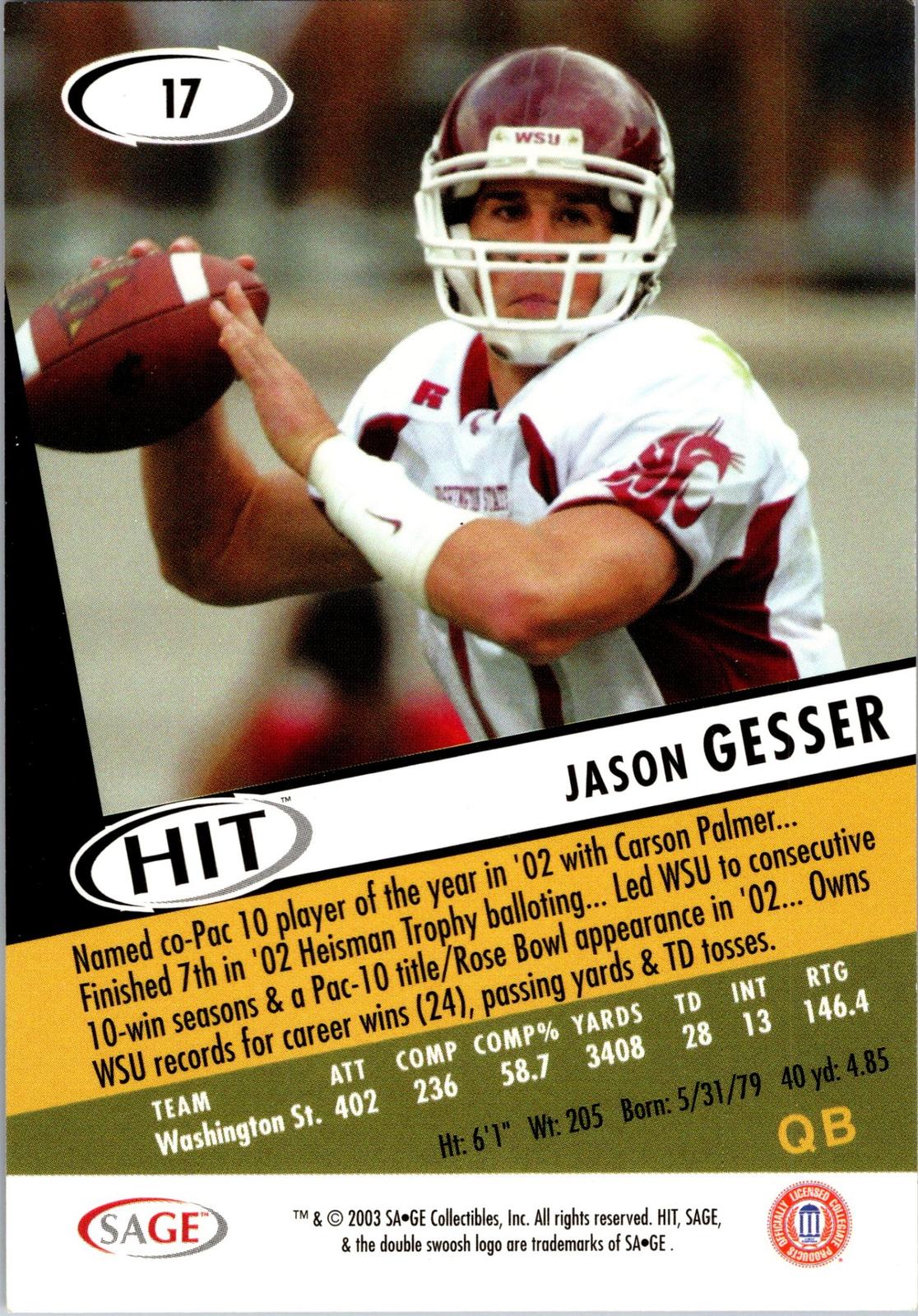 2003 SAGE HIT #17 Jason Gesser