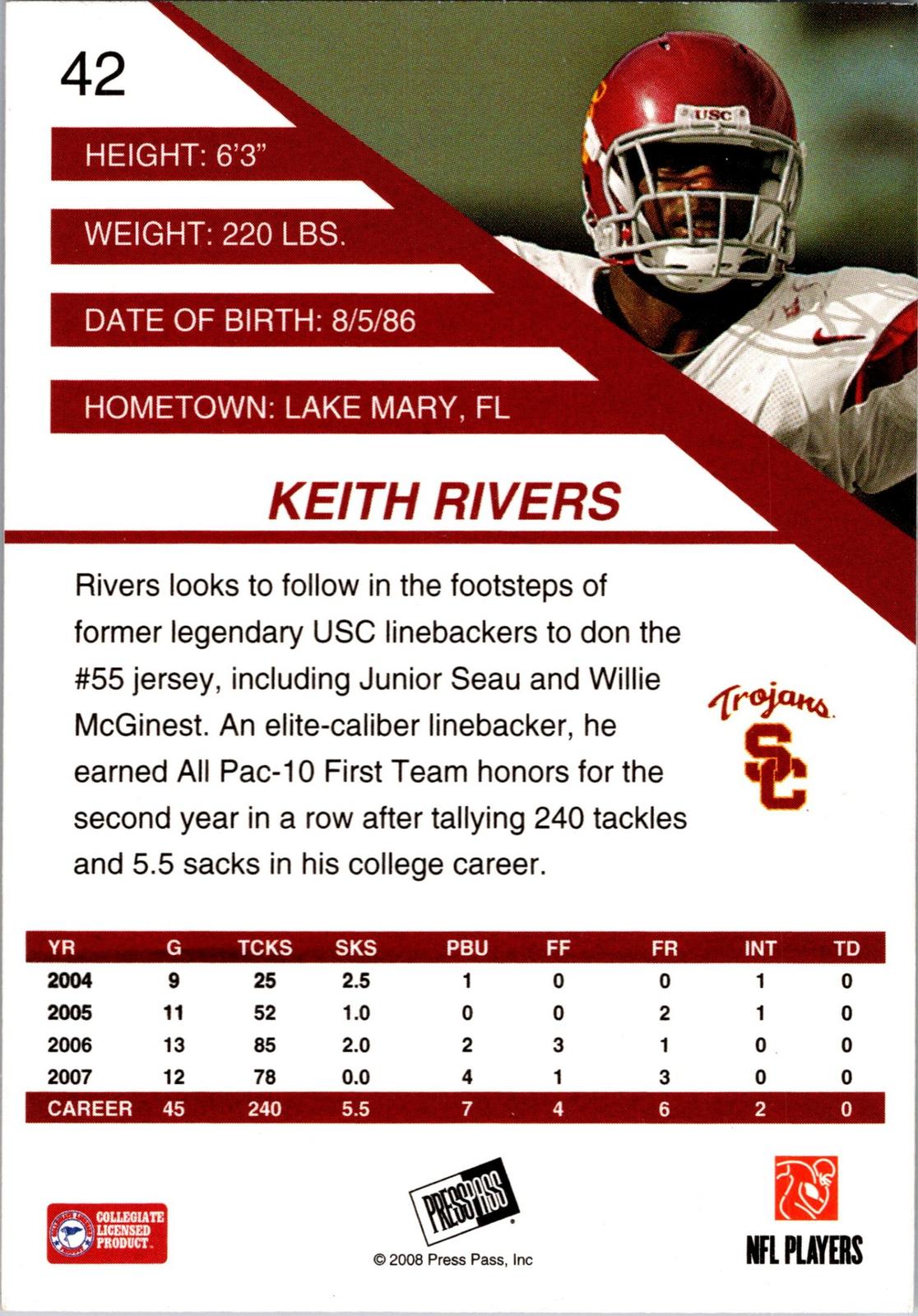 2008 Press Pass SE #42 Keith Rivers