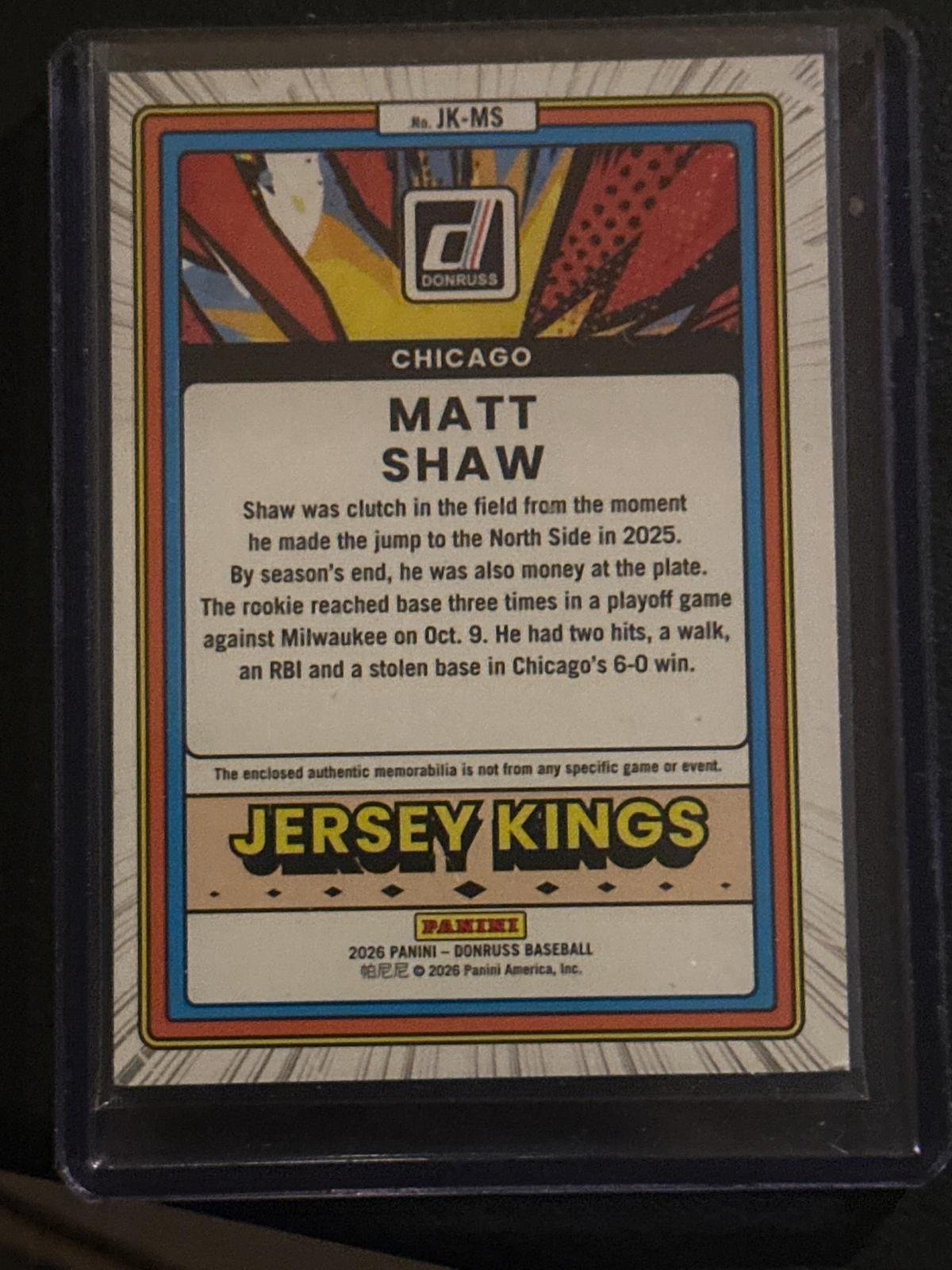 2026 Donruss #JK-MS Matt Shaw Jersey Kings Orange Ice