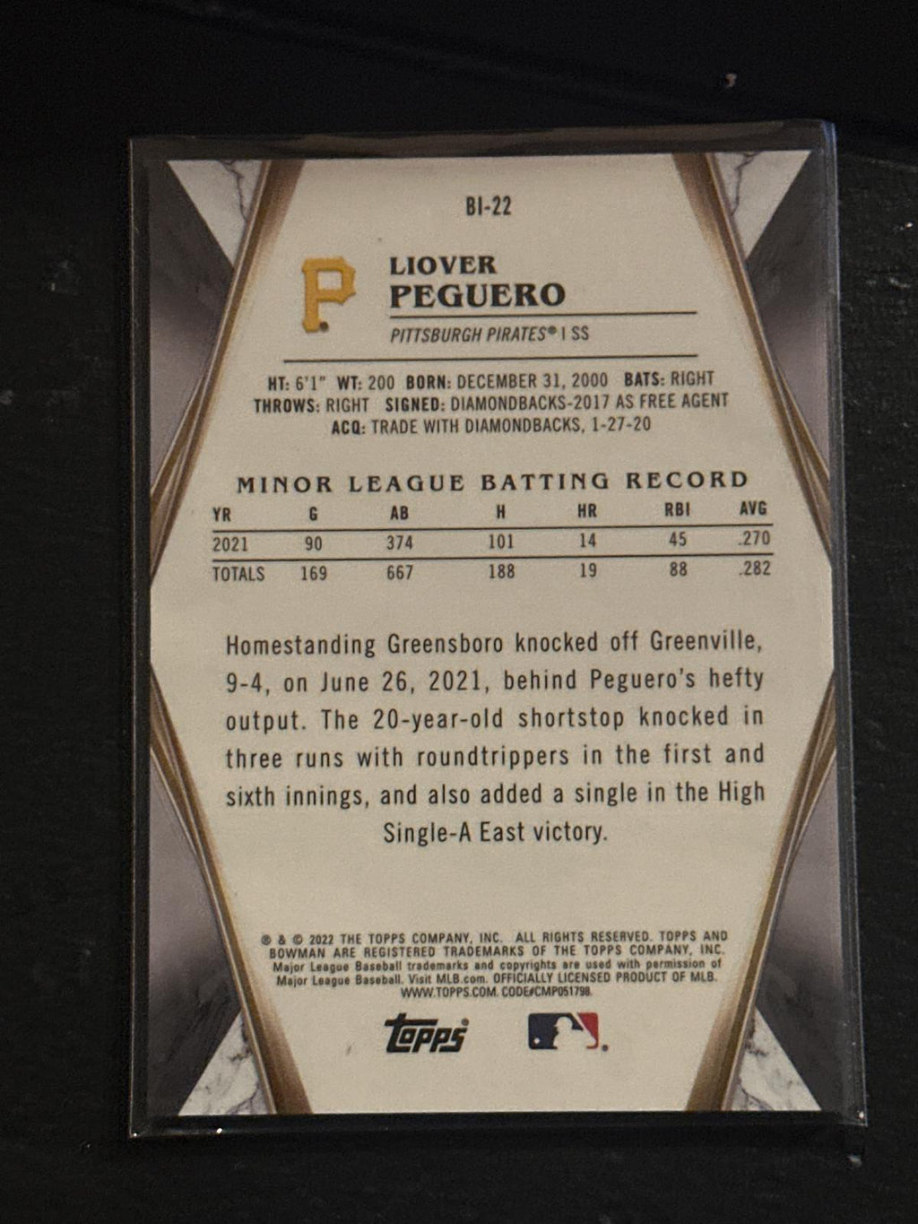 2022 Bowman #BI-22 Liover Peguero Bowman Invicta