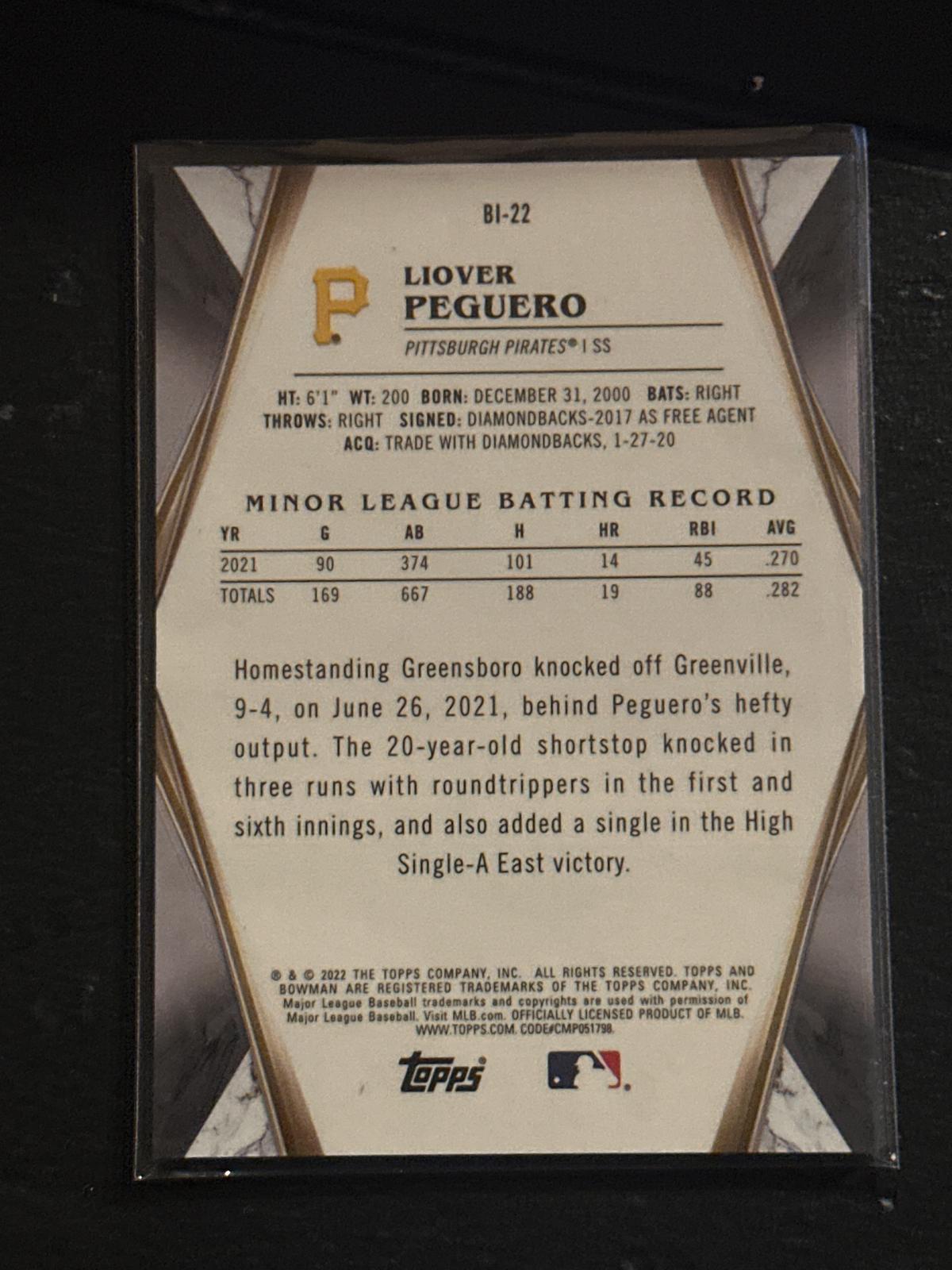 2022 Bowman #BI-22 Liover Peguero Bowman Invicta