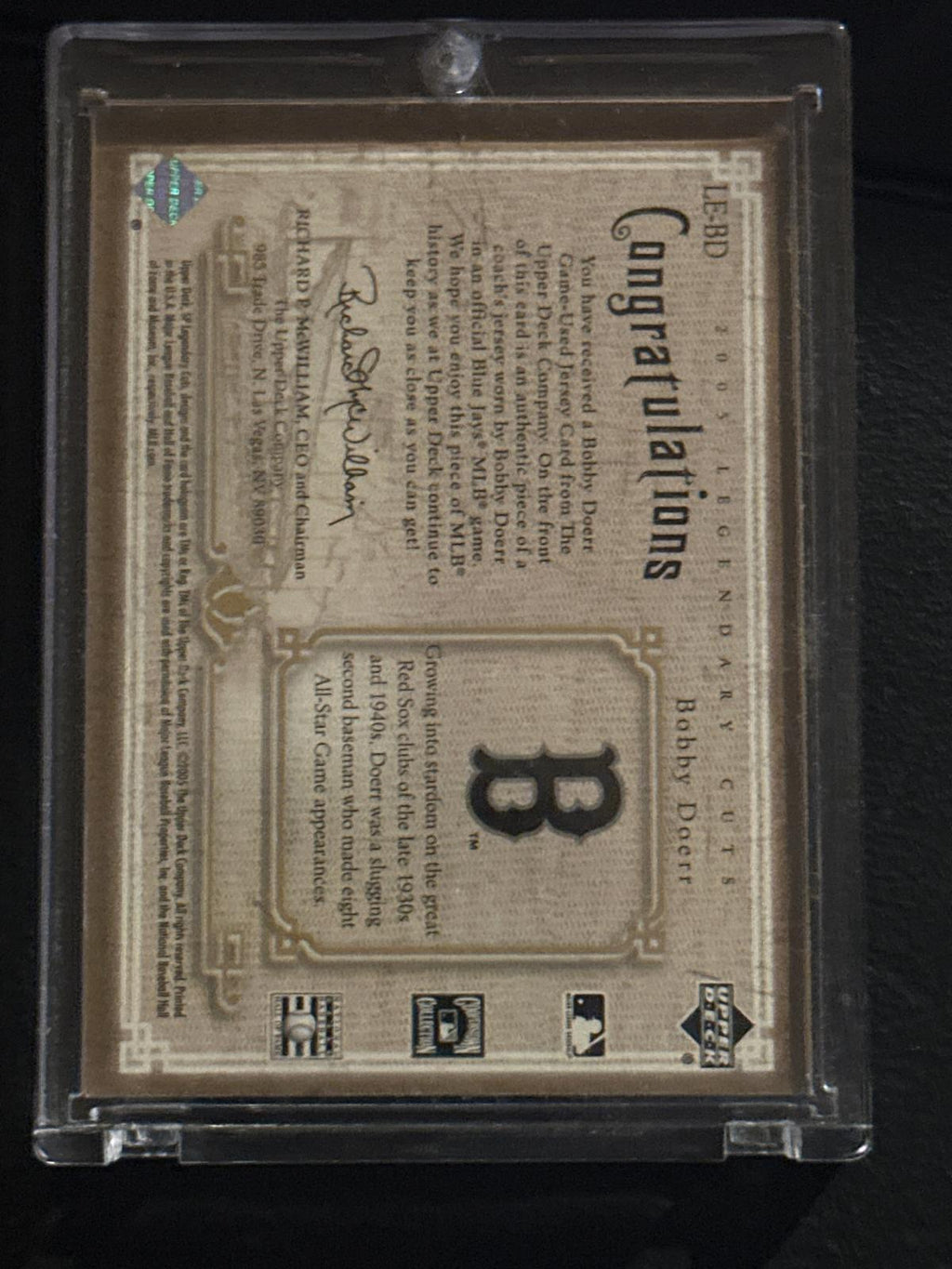 2005 SP Legendary Cuts #LE-BD Bobby Doerr Legendary Lineage Material