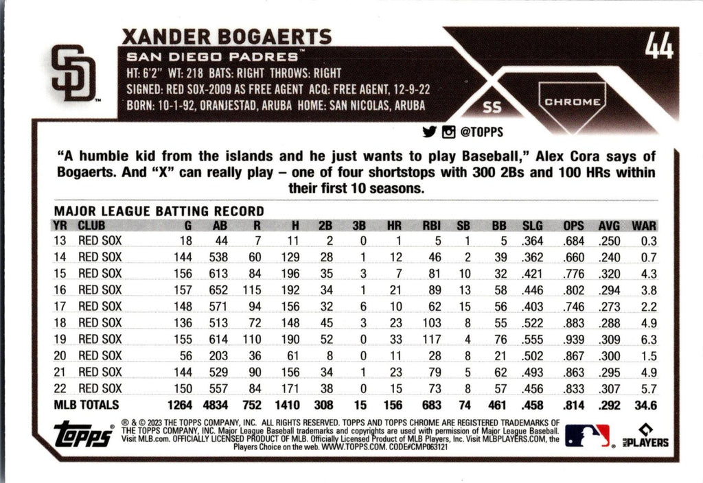 2023 Topps Chrome #44 Xander Bogaerts