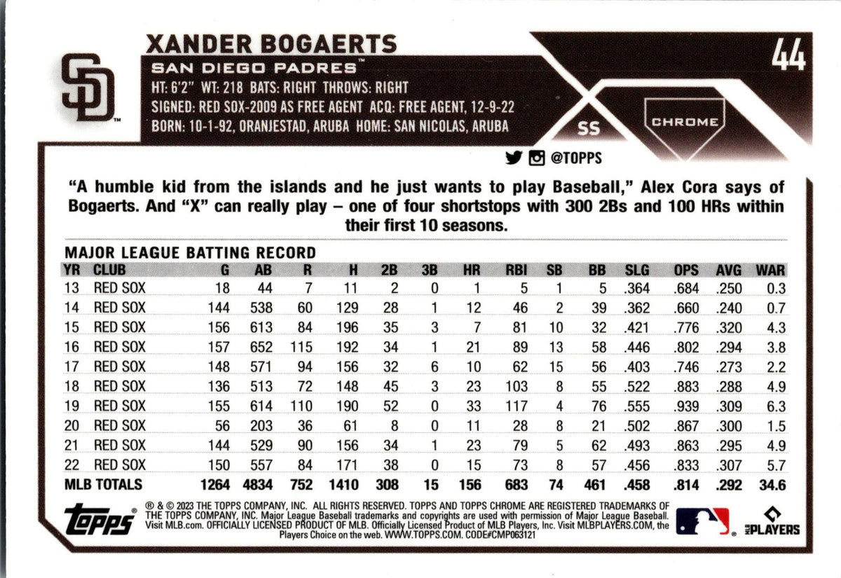 2023 Topps Chrome #44 Xander Bogaerts
