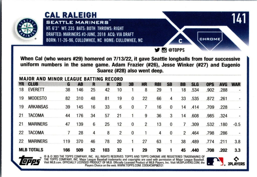 2023 Topps Chrome #141 Cal Raleigh