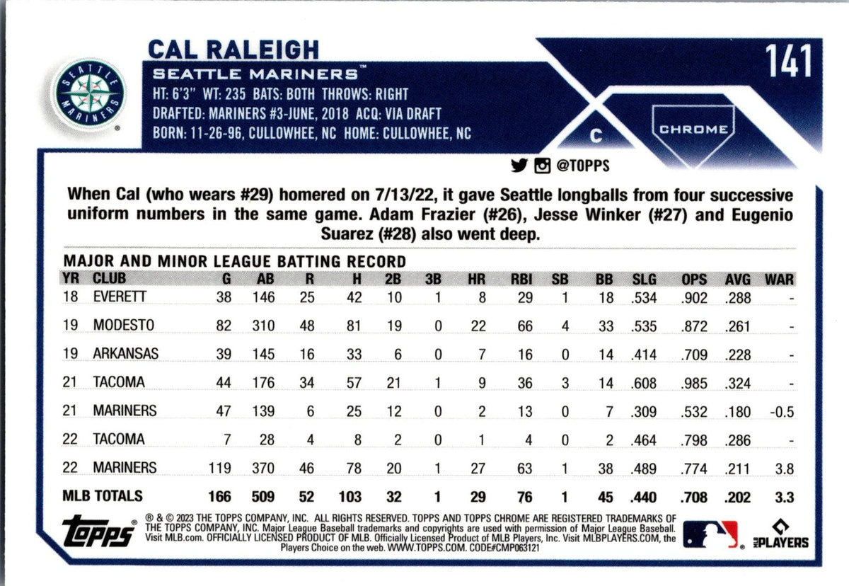 2023 Topps Chrome #141 Cal Raleigh