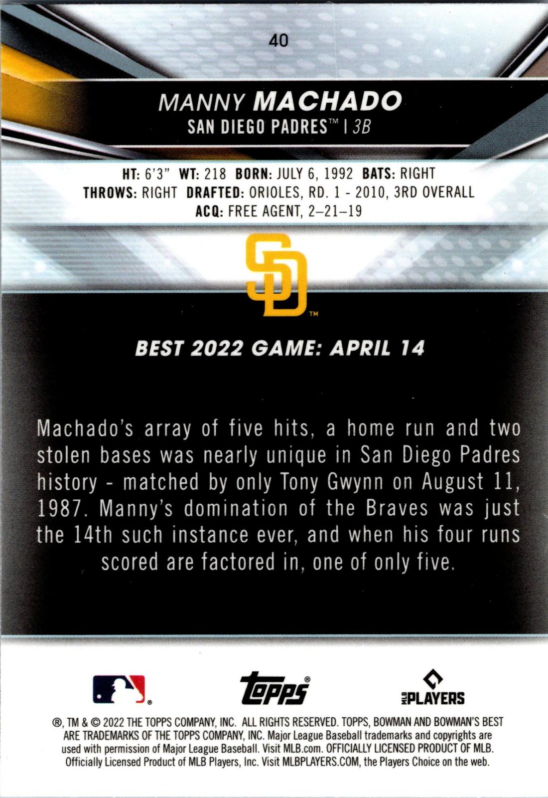 2022 Bowman's Best #40 Manny Machado Refractor