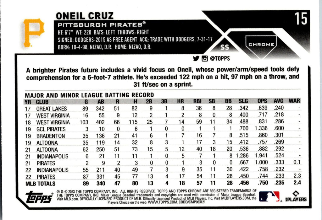 2023 Topps Chrome #15 Oneil Cruz