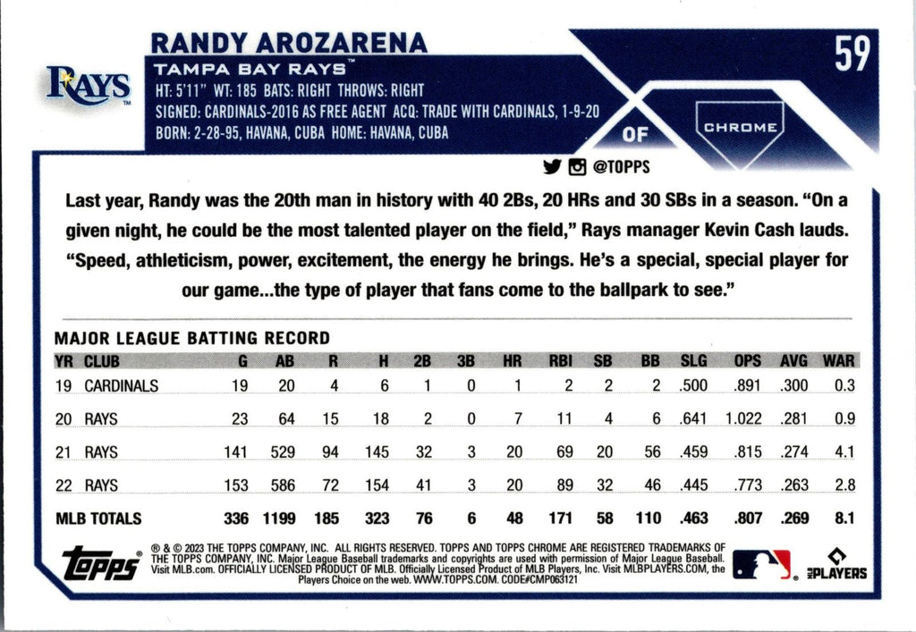 2023 Topps Chrome #59 Randy Arozarena