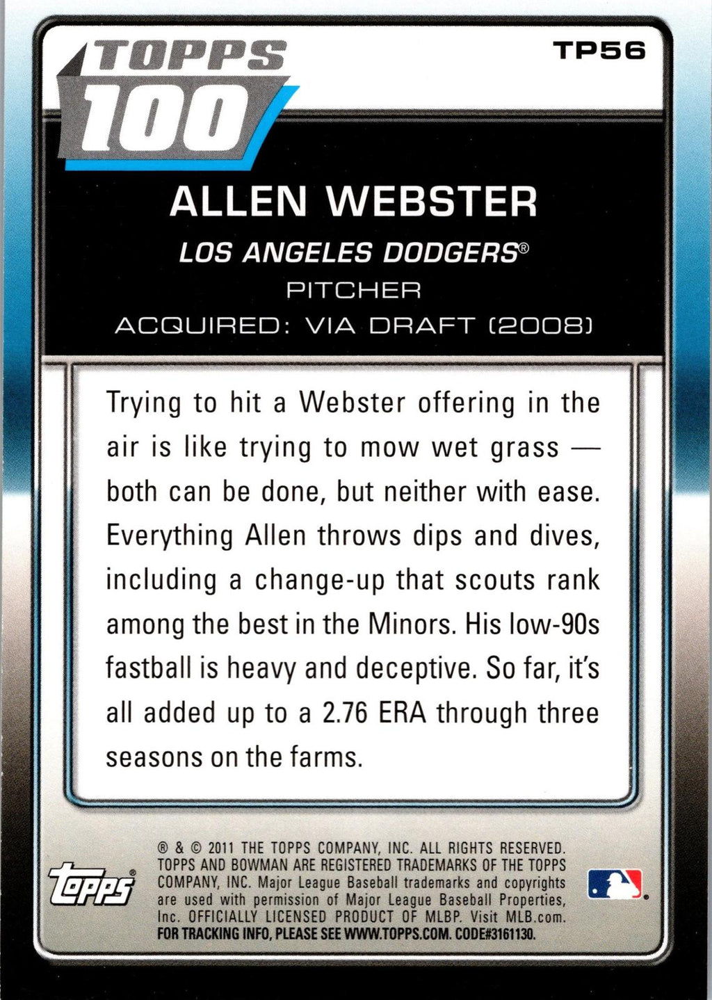 2011 Bowman #TP56 Allen Webster Topps 100