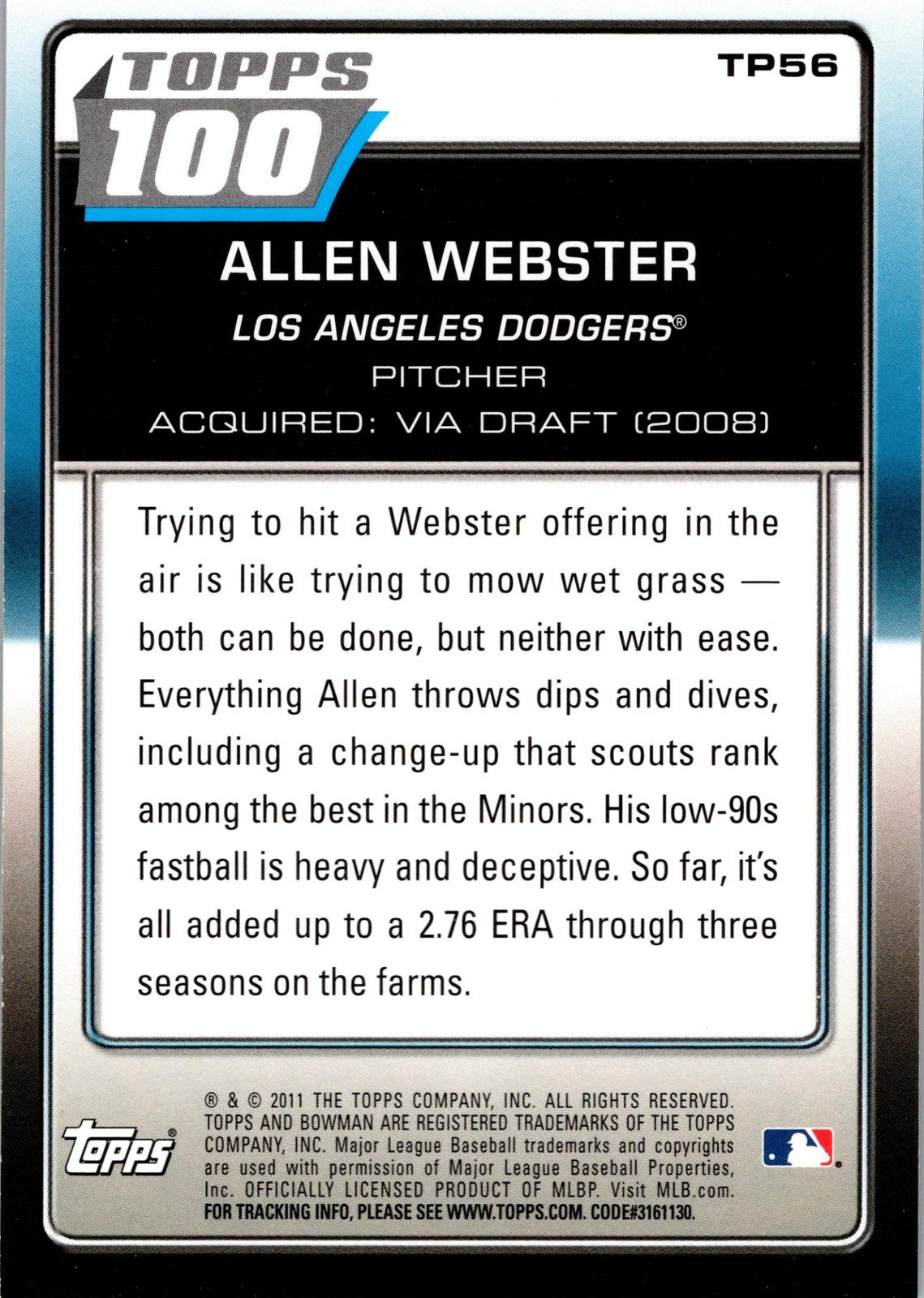 2011 Bowman #TP56 Allen Webster Topps 100
