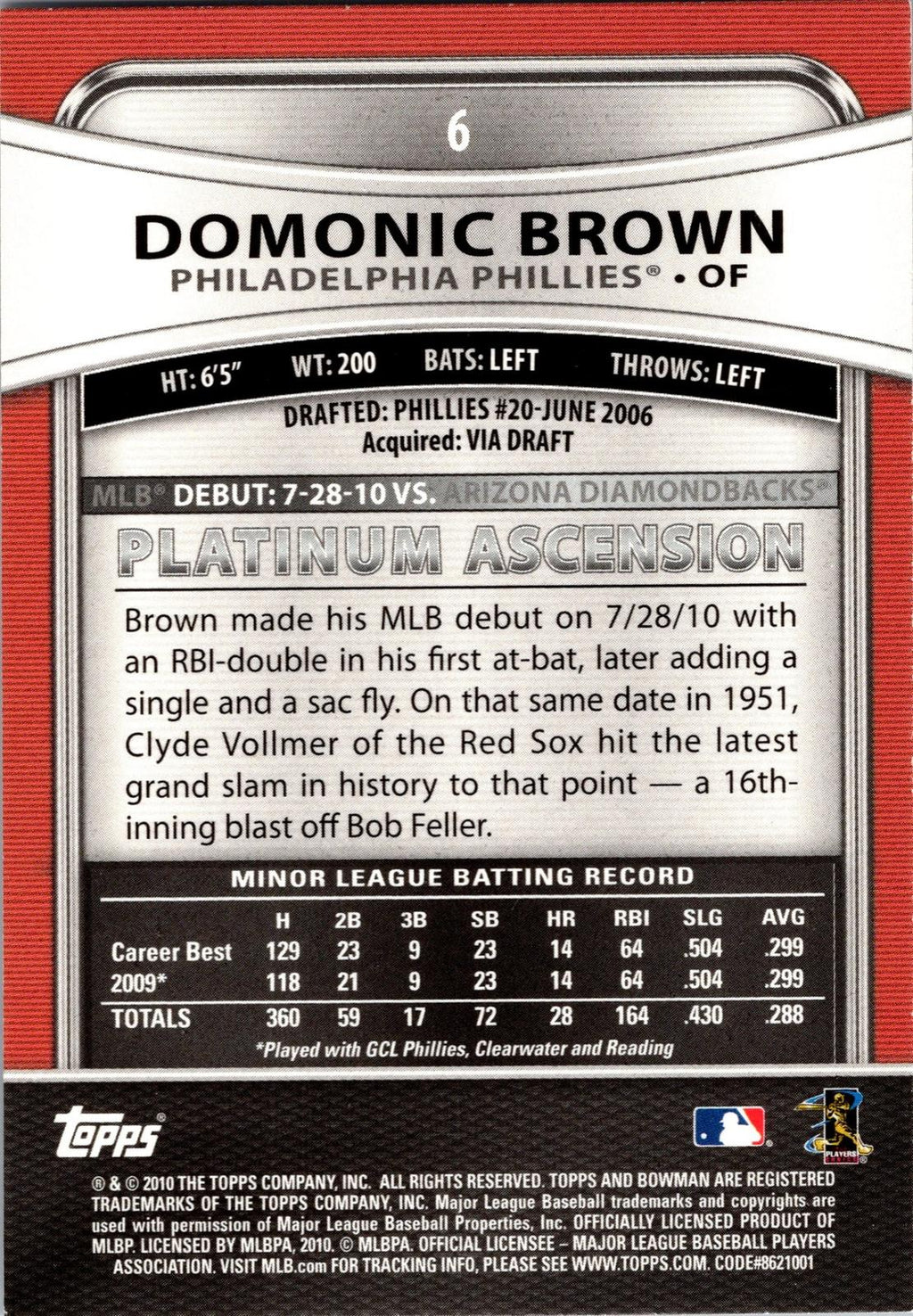 2010 Bowman Platinum #6 Domonic Brown