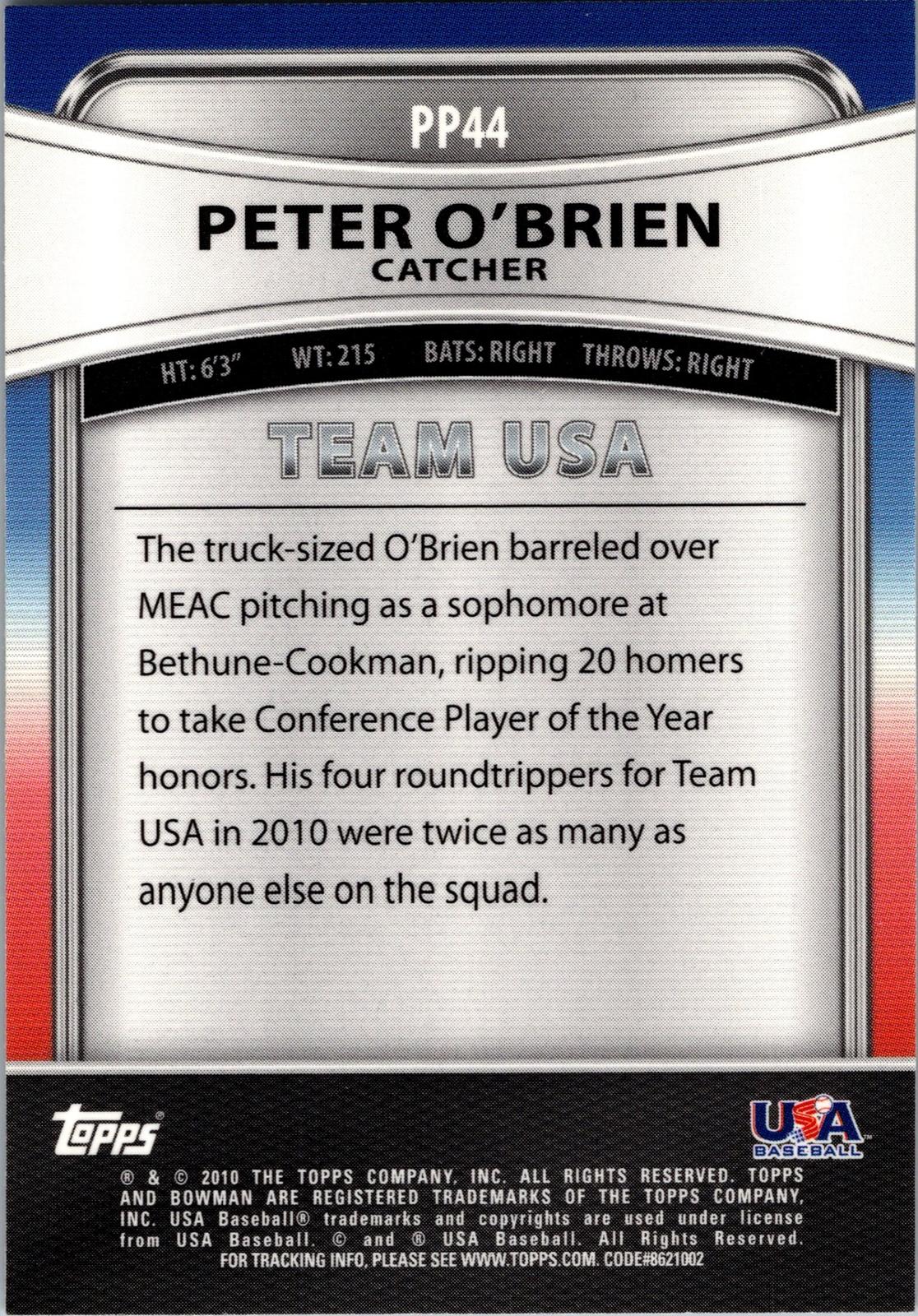 2010 Bowman Platinum #PP44 Peter O'Brien Prospects