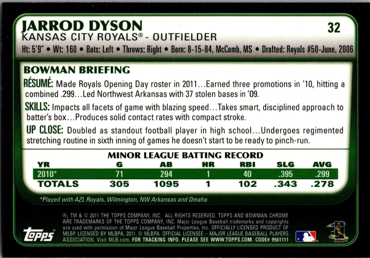 2011 Bowman Draft Picks & Prospects #32 Jarrod Dyson Chrome