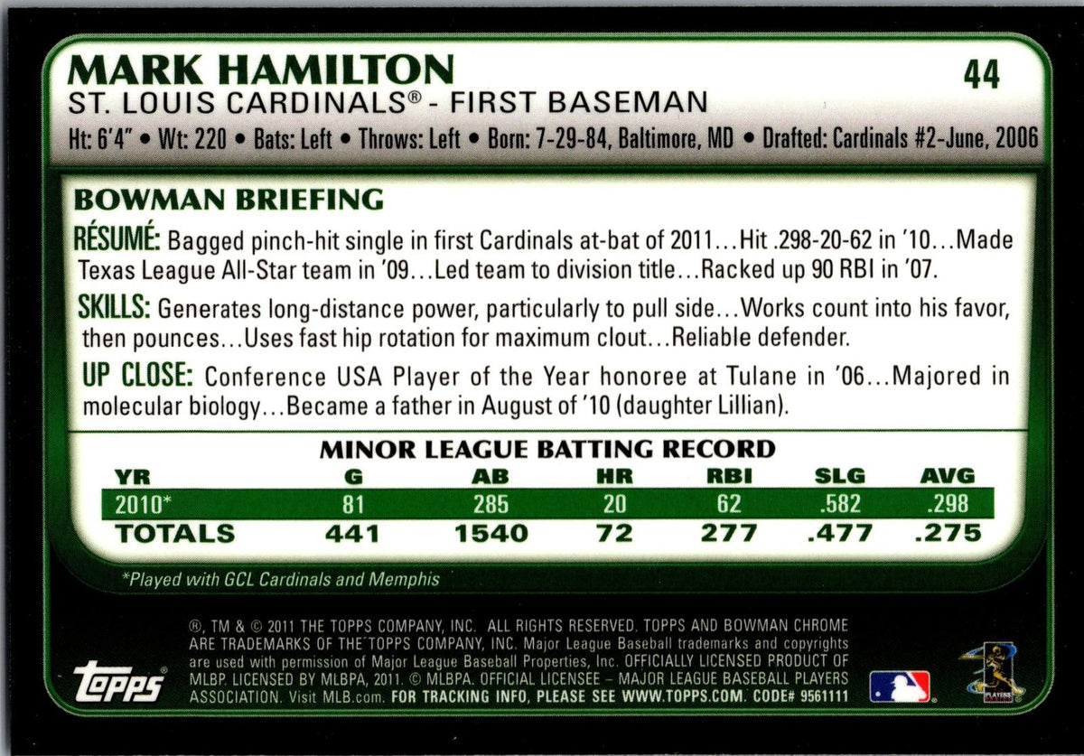 2011 Bowman Draft Picks & Prospects #44 Mark Hamilton Chrome