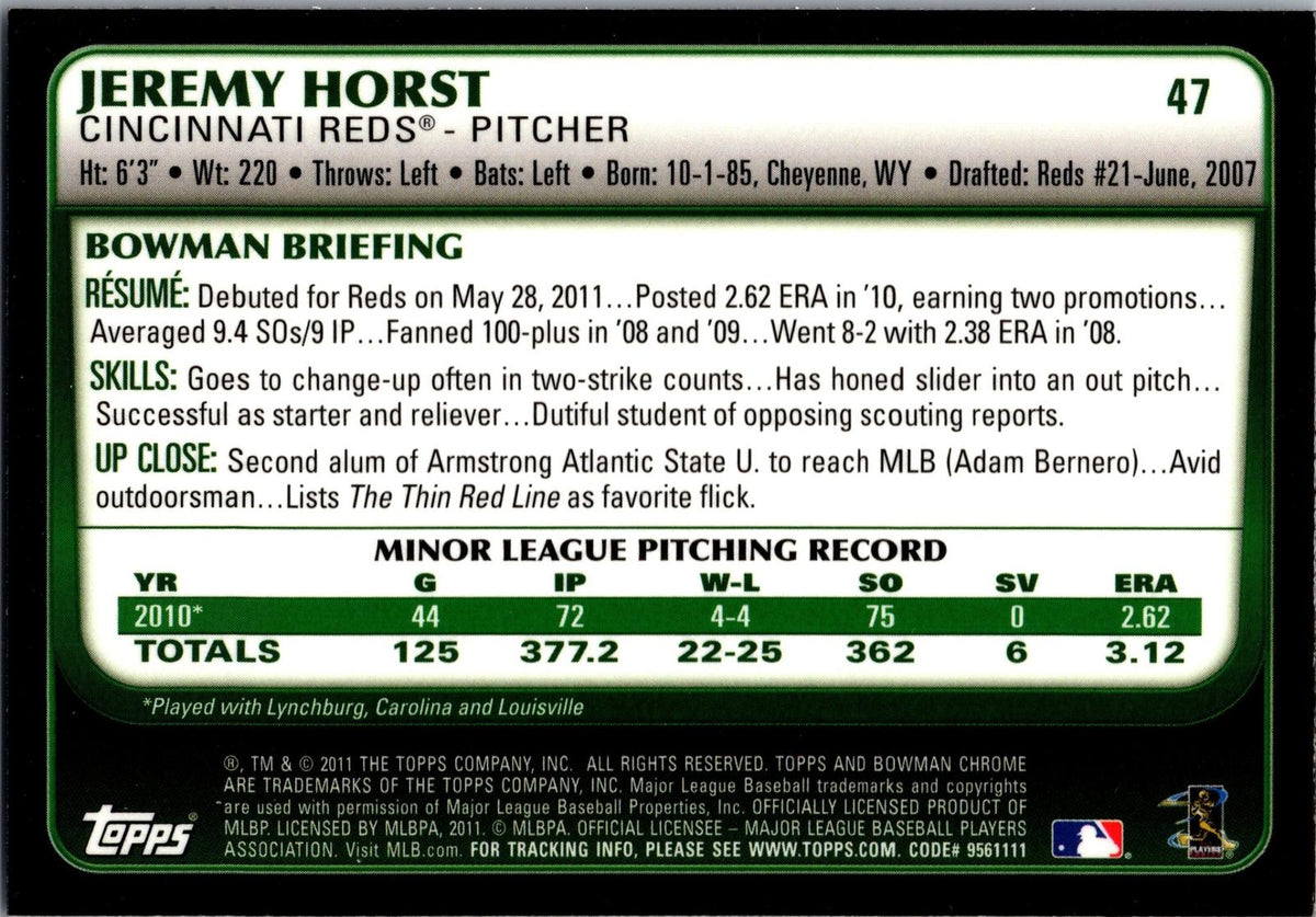2011 Bowman Draft Picks & Prospects #47 Jeremy Horst