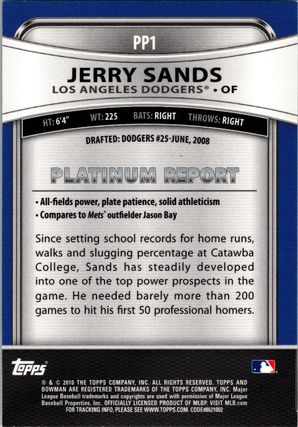 2010 Bowman Platinum #PP1 Jerry Sands Prospects