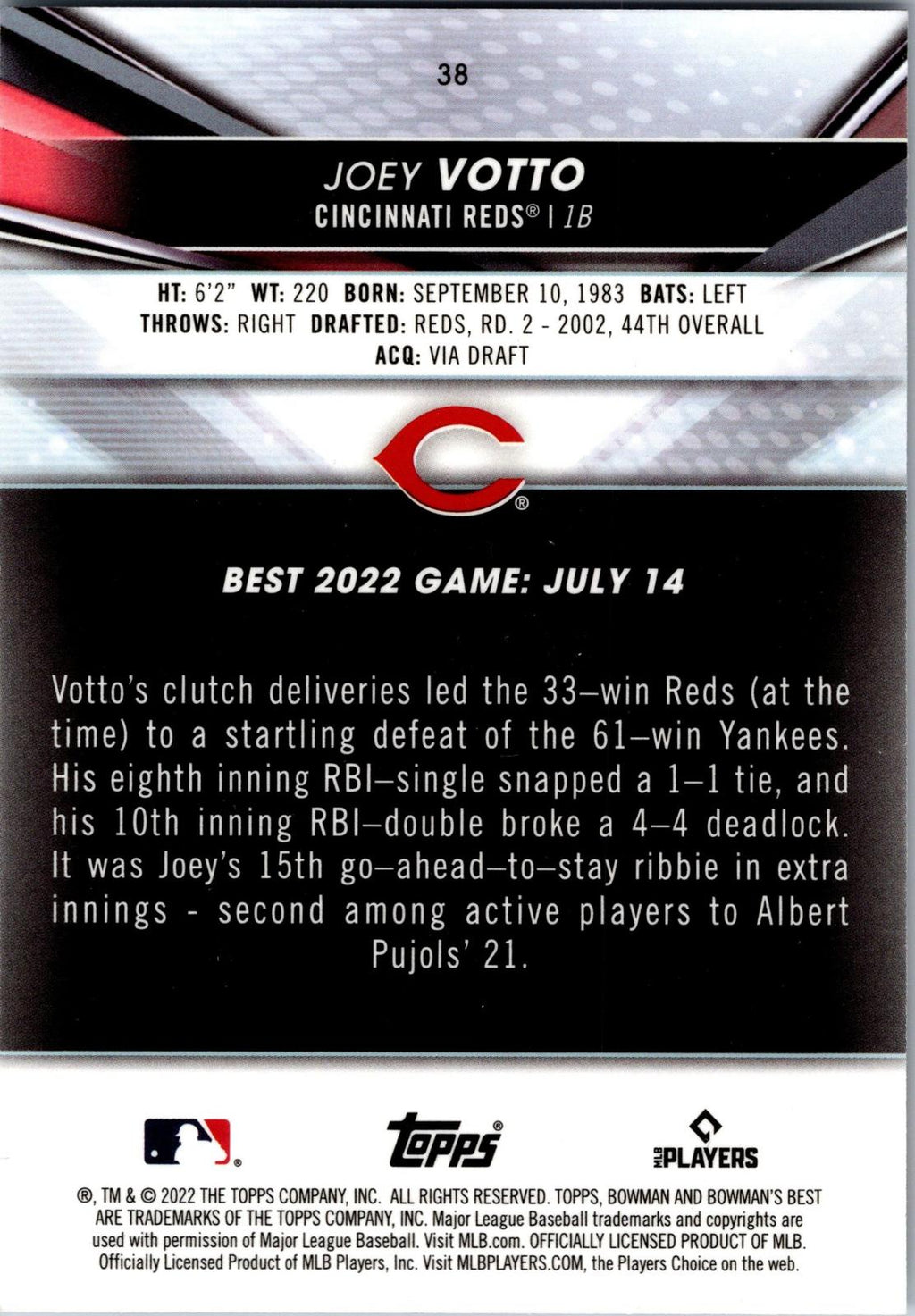 2022 Bowman's Best #38 Joey Votto