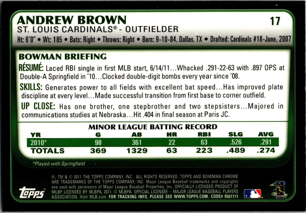 2011 Bowman Draft Picks & Prospects #17 Andrew Brown Chrome