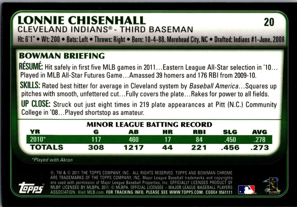 2011 Bowman Draft Picks & Prospects #20 Lonnie Chisenhall Chrome