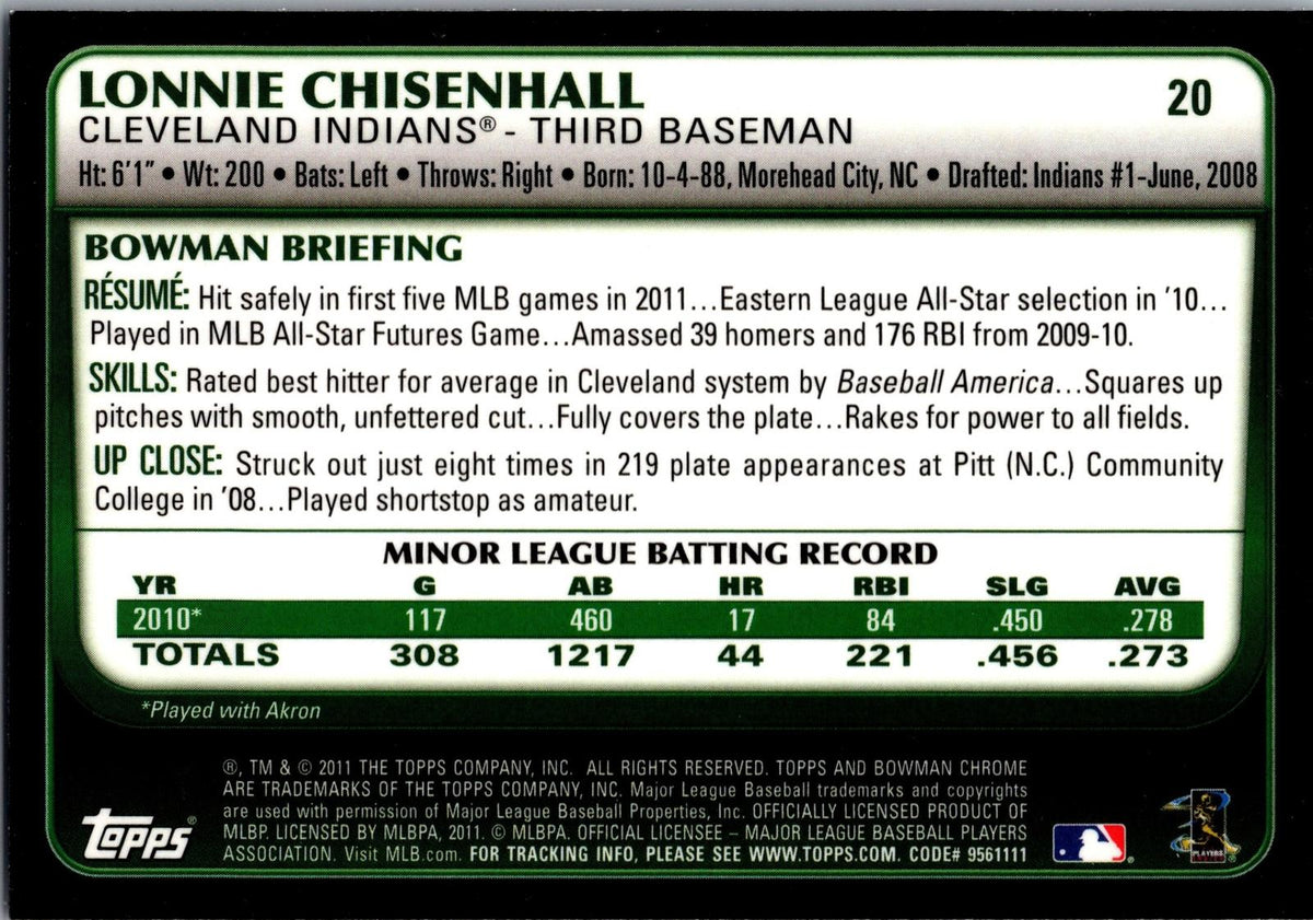 2011 Bowman Draft Picks & Prospects #20 Lonnie Chisenhall Chrome