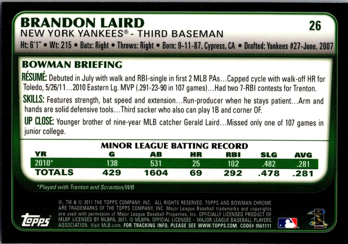 2011 Bowman Draft Picks & Prospects #26 Brandon Laird Chrome