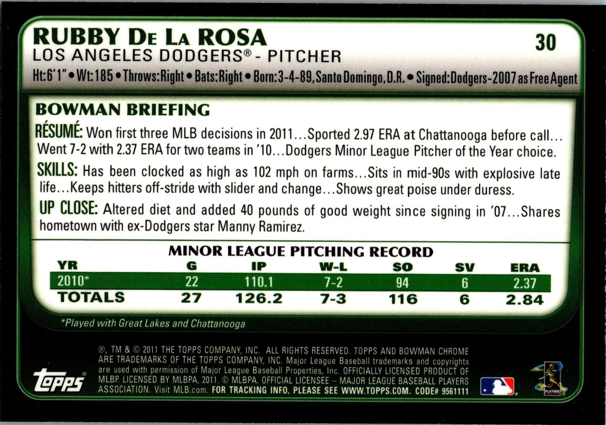 2011 Bowman Draft Picks & Prospects #30 Rubby De La Rosa Chrome