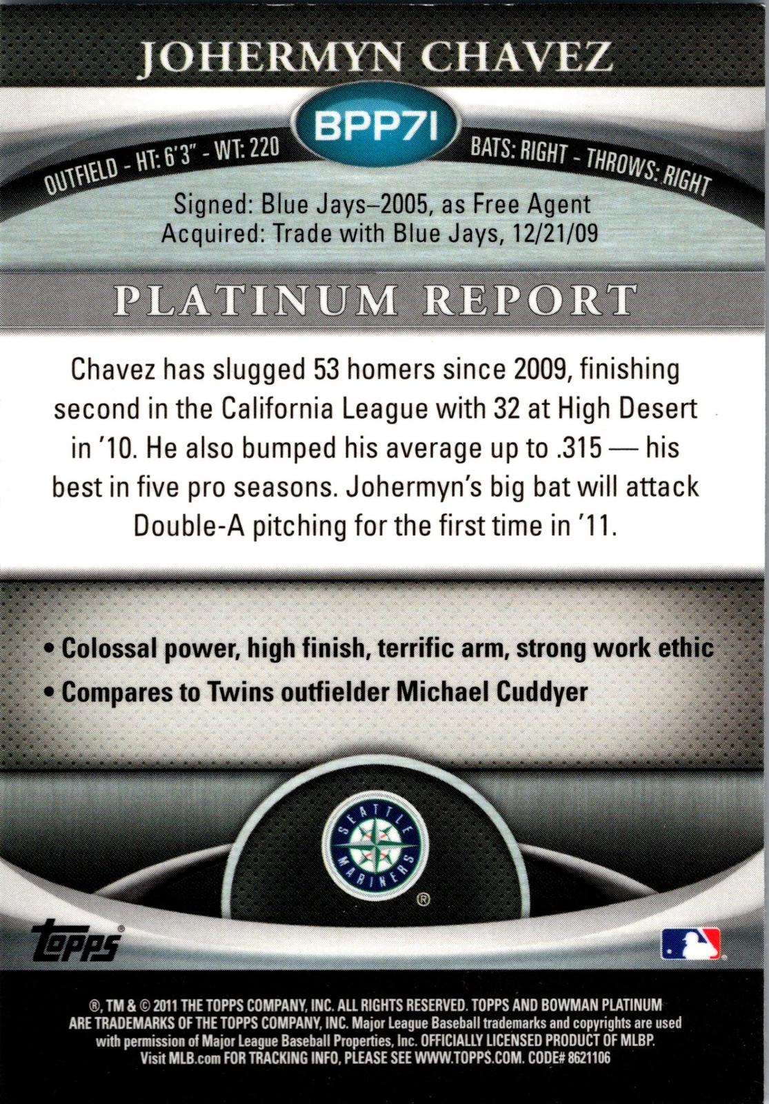 2011 Bowman Platinum #BPP71 Johermyn Chavez Prospects
