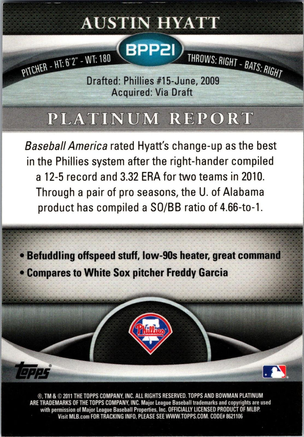 2011 Bowman Platinum #BPP21 Austin Hyatt Prospects X-Fractors
