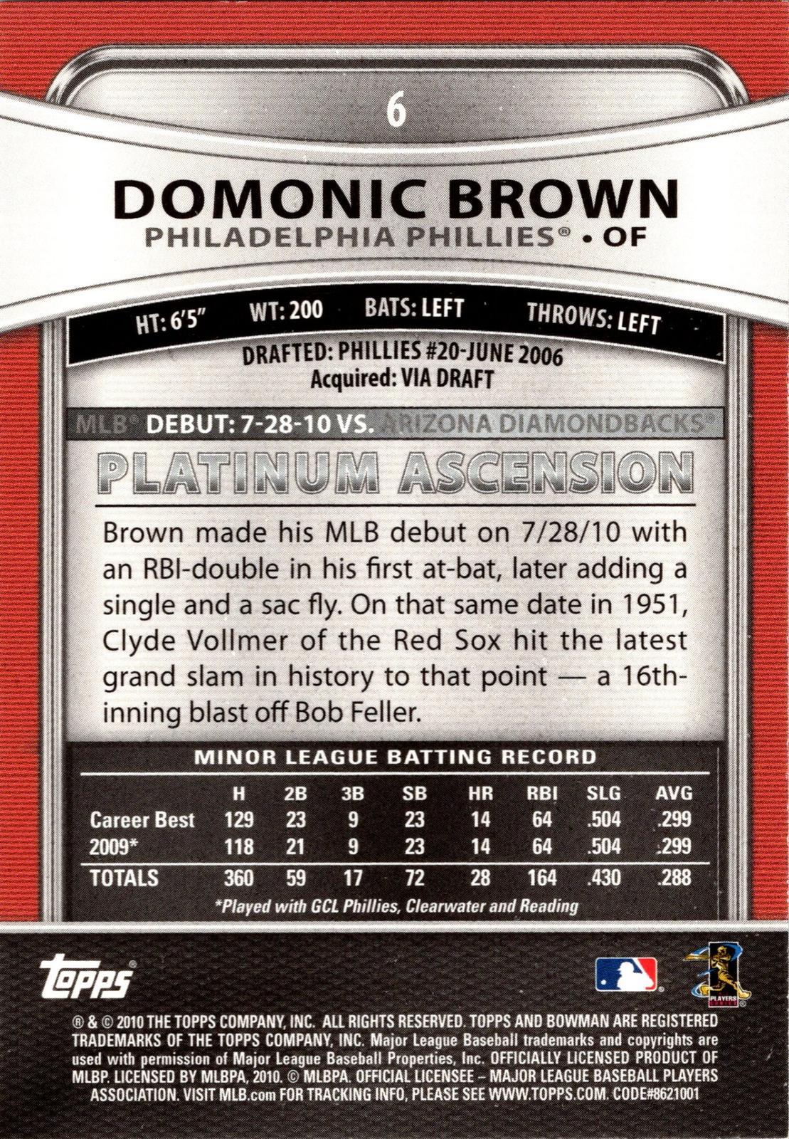 2010 Bowman Platinum #6 Domonic Brown