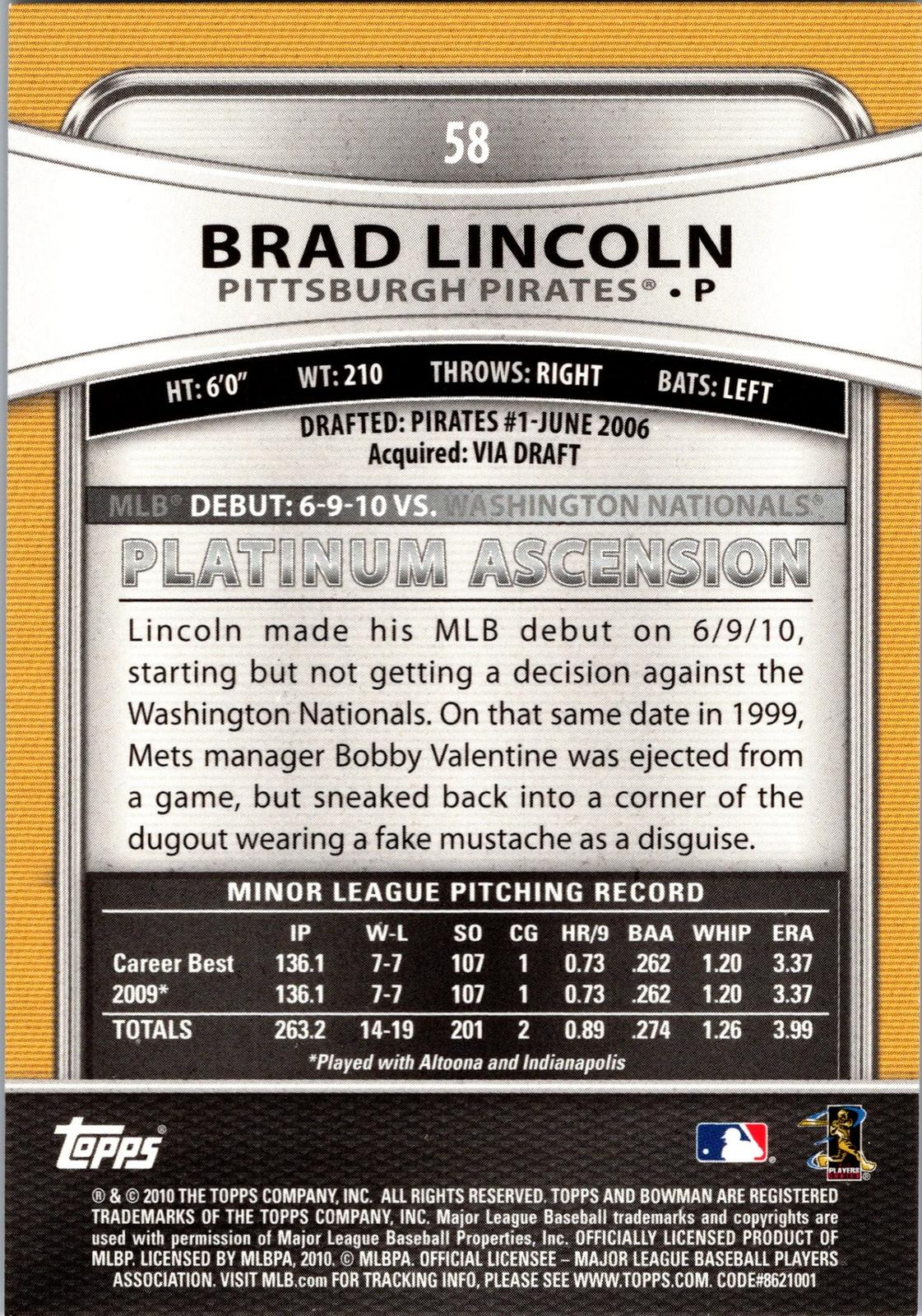 2010 Bowman Platinum #58 Brad Lincoln