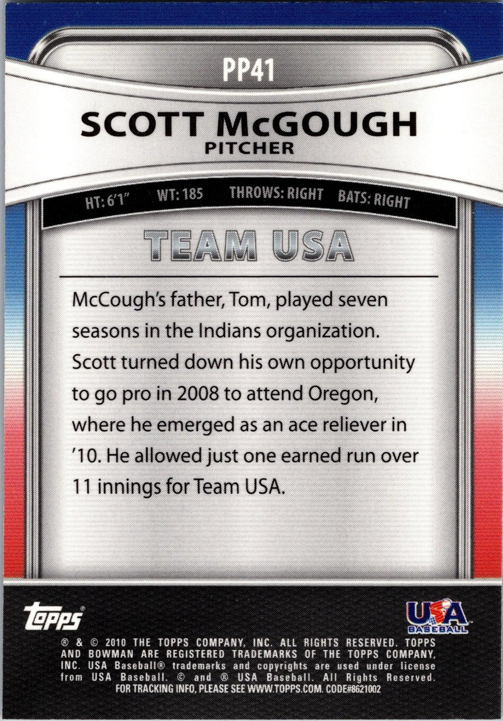 2010 Bowman Platinum #PP41 Scott McGough Prospects