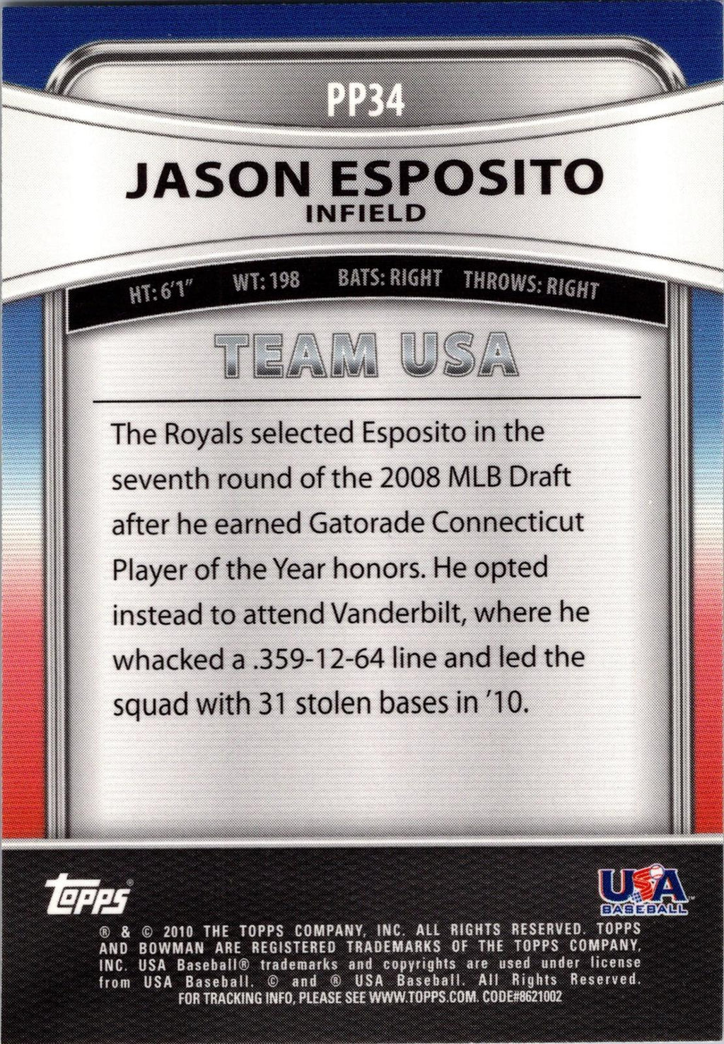 2010 Bowman Platinum #PP34 Jason Esposito Prospects