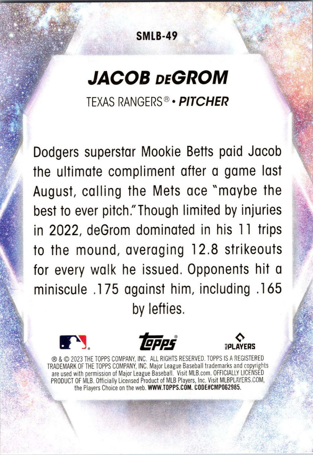2023 Topps #SMLB-49 Jacob deGrom Stars of MLB