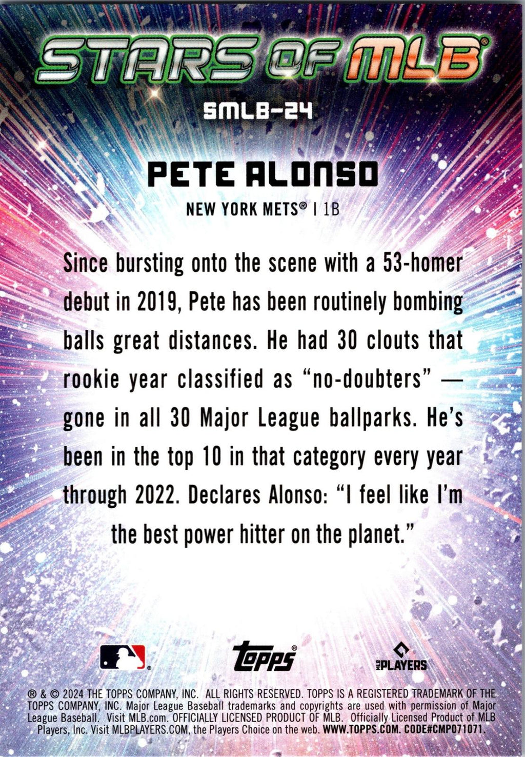 2024 Topps #SMLB-24 Pete Alonso Stars of MLB
