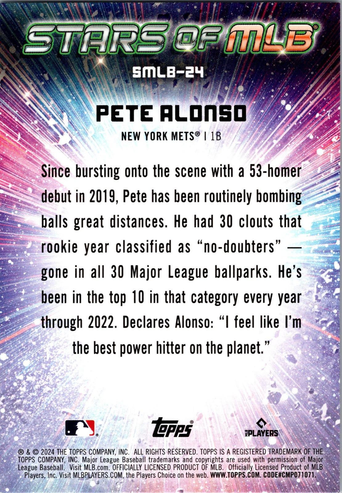 2024 Topps #SMLB-24 Pete Alonso Stars of MLB