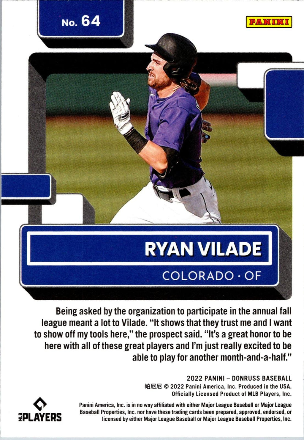 2022 Donruss #64 Ryan Vilade